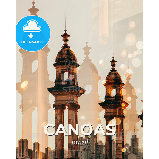 Canoas Skyline Iconic Architecture Poster - A group of towers with towers and towers in the background - Square format print template