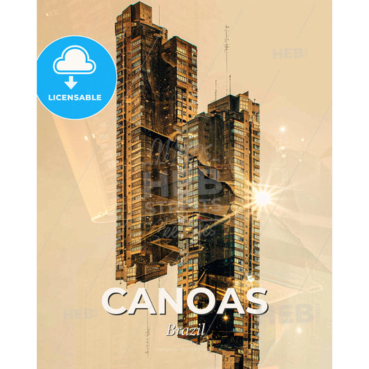 Canoas City Skyline Composite Art, Beige and Bright - A tall building with multiple windows - Square format print template