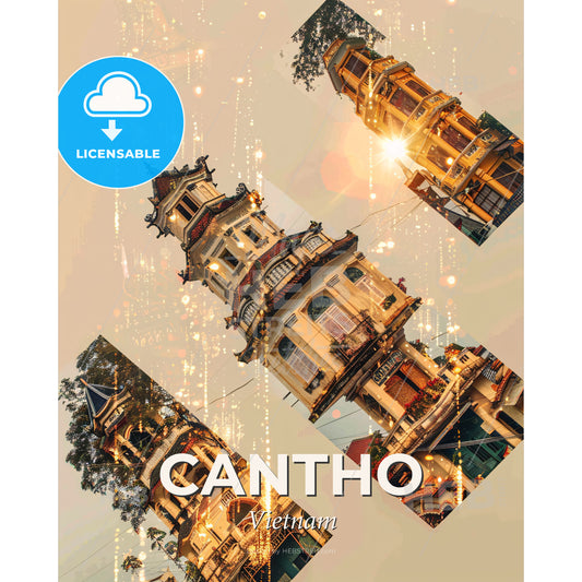 Cantho, Vietnam: Lights and Icons of the Skyline - A group of buildings - Square format print template