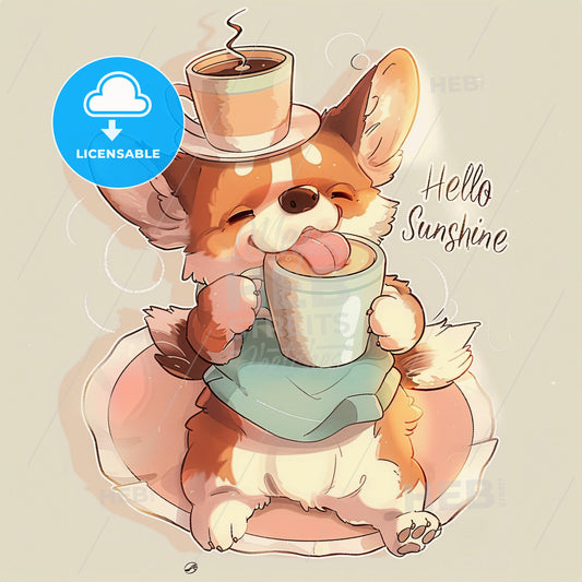 A Cartoon Of A Dog Drinking Coffee