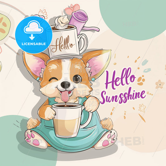 A Cartoon Dog Holding A Cup Of Coffee