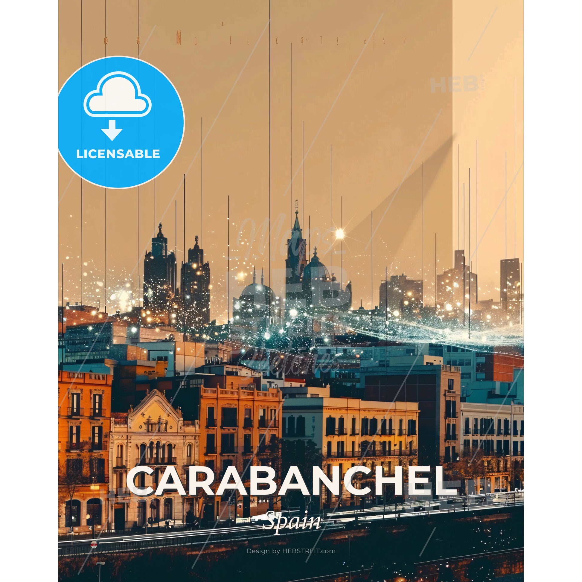 Carabanchel Skyline Icon Cityscape Art Poster - A city skyline with lights and a cityscape - Square format print template