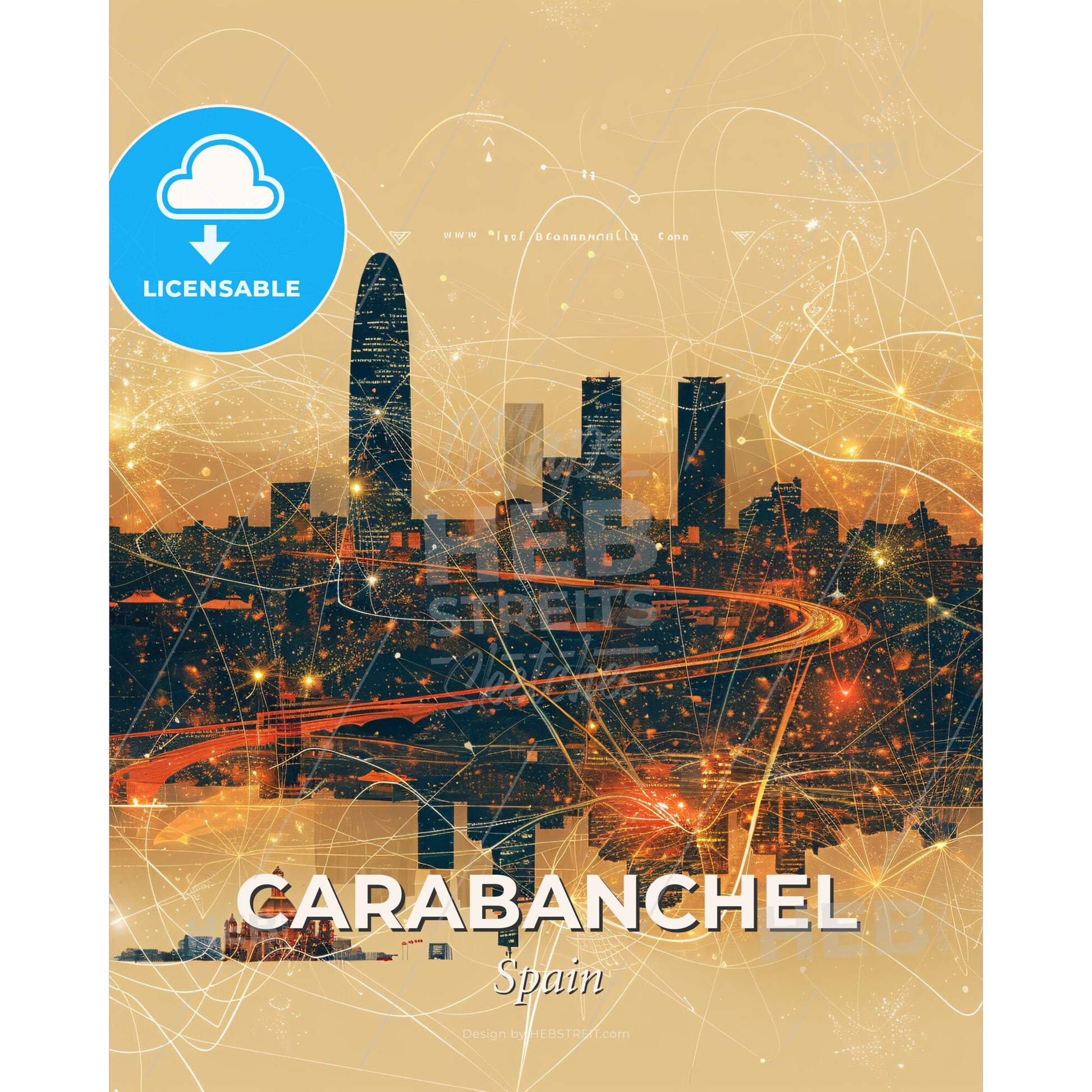 Carabanchel, Spain: Cityscape Sparkle Poster - A cityscape with lights and lines - Square format print template