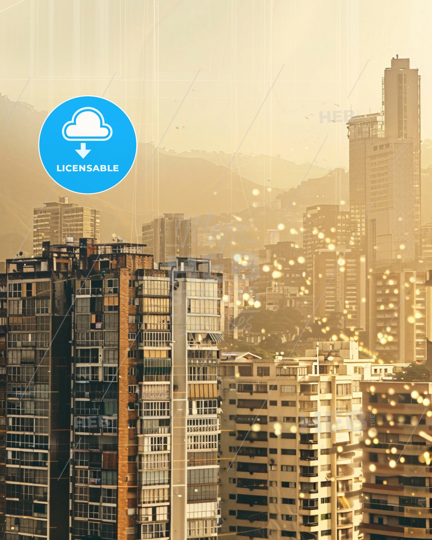 Caracas Skyline City Icons Bright Beige Poster - A city with many tall buildings