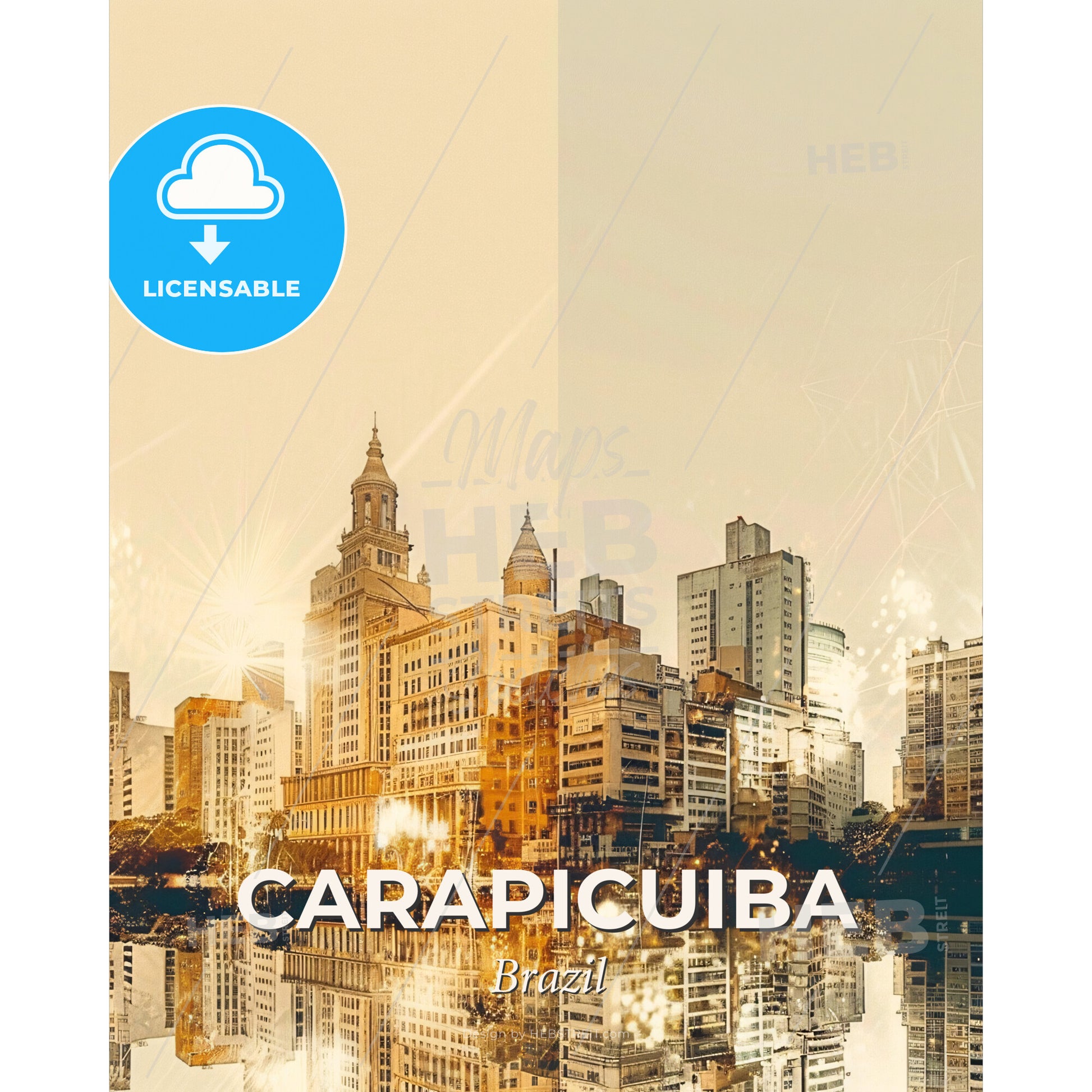 Carapicuiba City Skyline Composite Art  Poster Print - A city with a river and a city with buildings - Square format print template