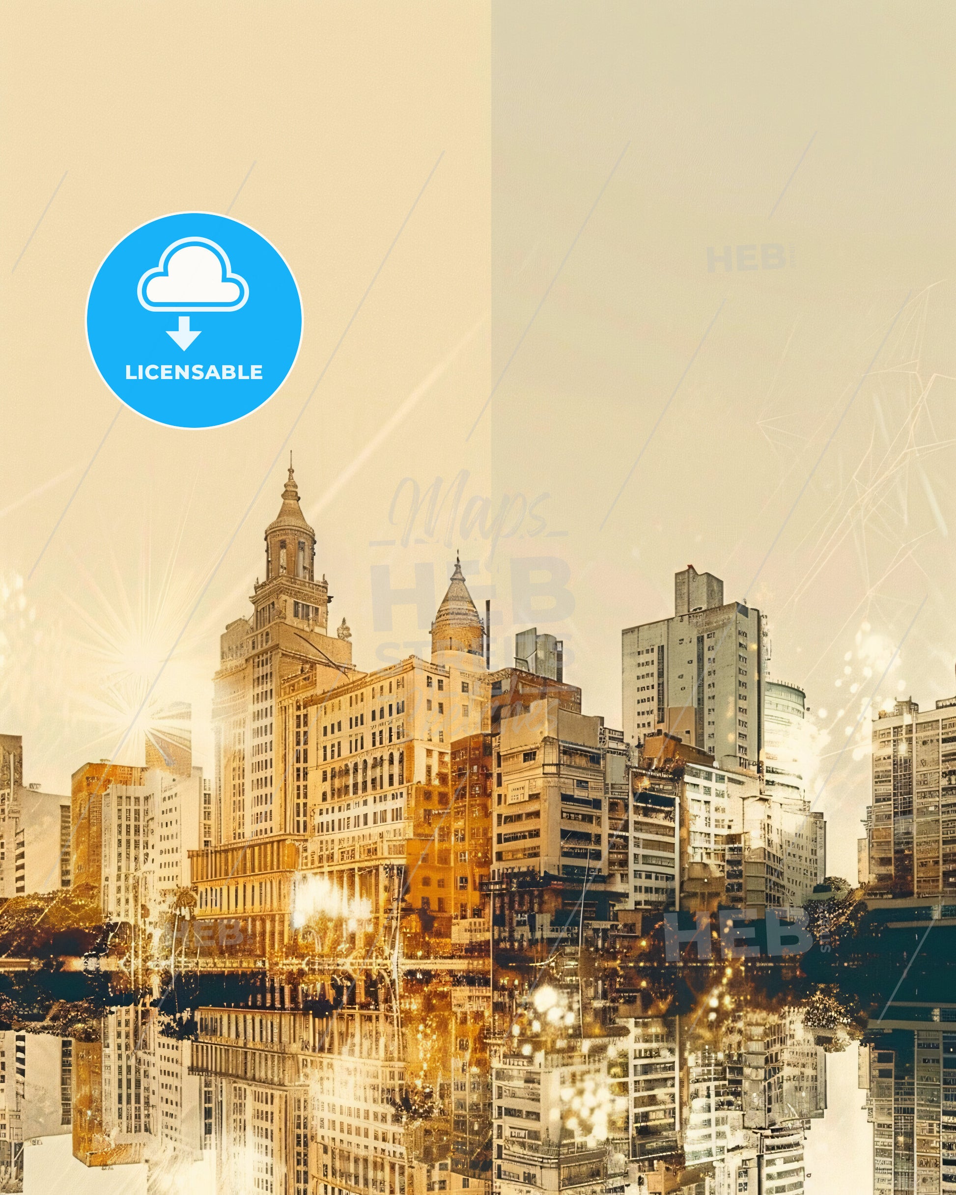 Carapicuiba City Skyline Composite Art  Poster Print - A city with a river and a city with buildings