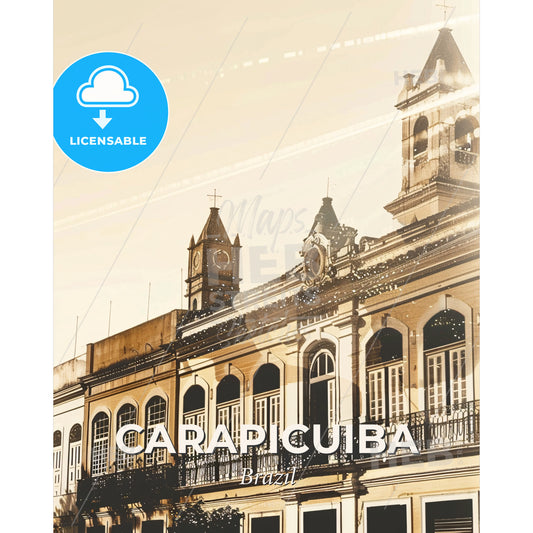 Carapicuiba: Local Icons and Skyline Art - A building with a bell tower - Square format print template