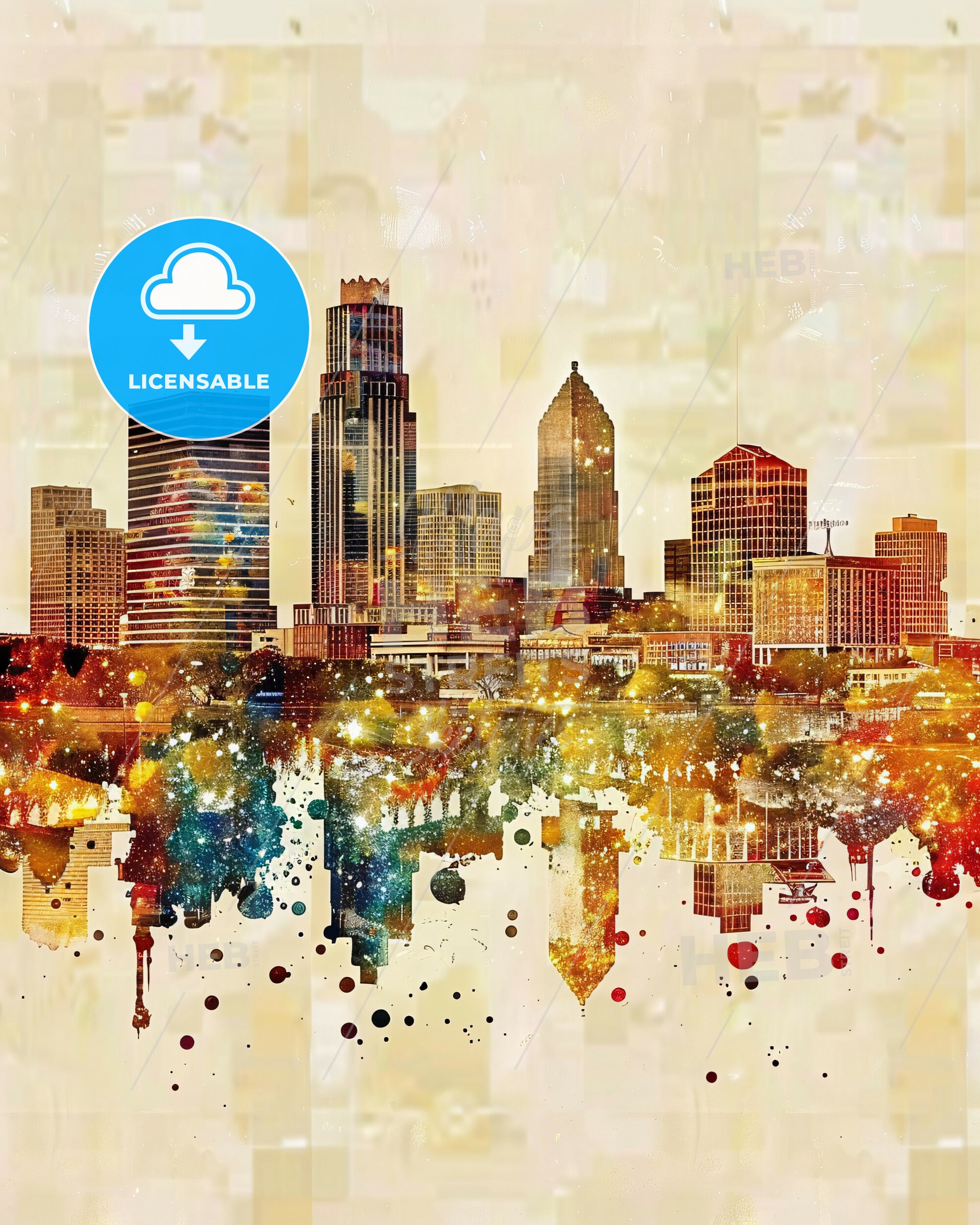 Carrollton: Local Skyline Composite Artwork - A city skyline with colorful spots