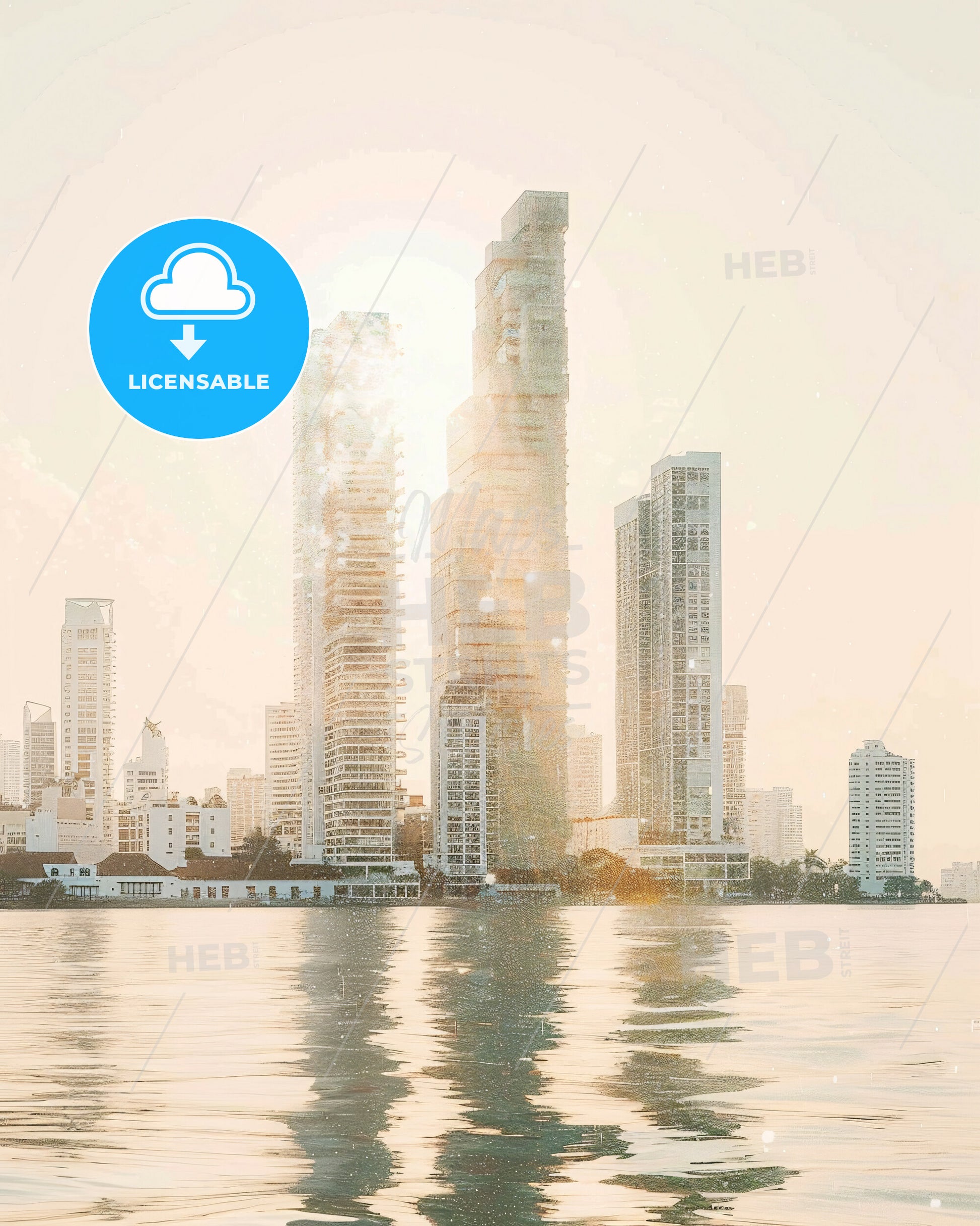 Cartagena Colombia Double Exposure Composite Art - A city skyline with water in the background