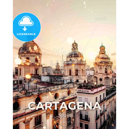 Cartagena Double Exposure Skyline Poster Art - A group of buildings with domes - Square format print template