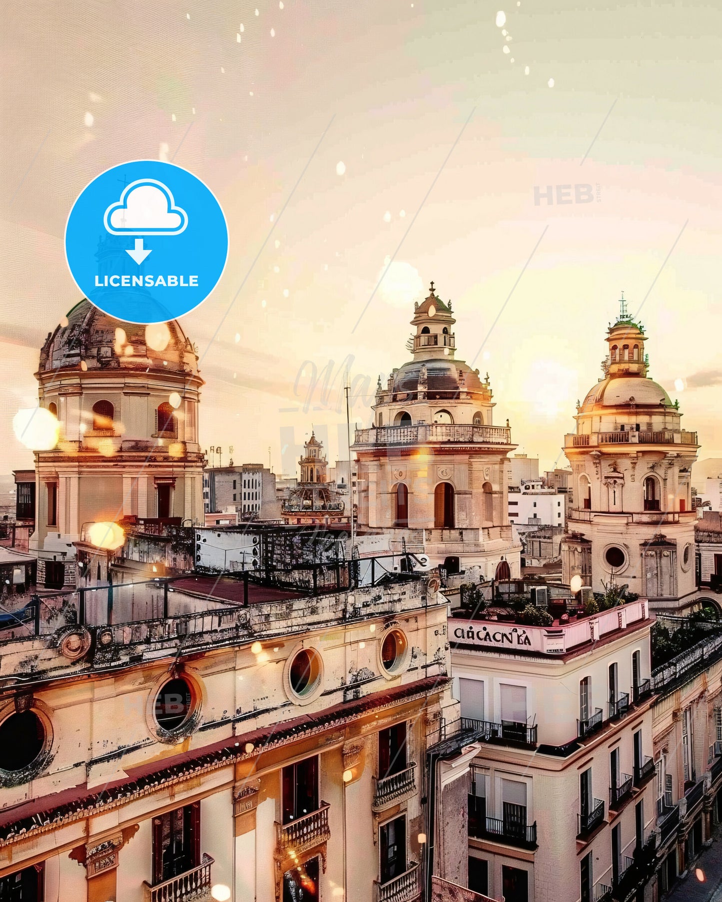 Cartagena Double Exposure Skyline Poster Art - A group of buildings with domes