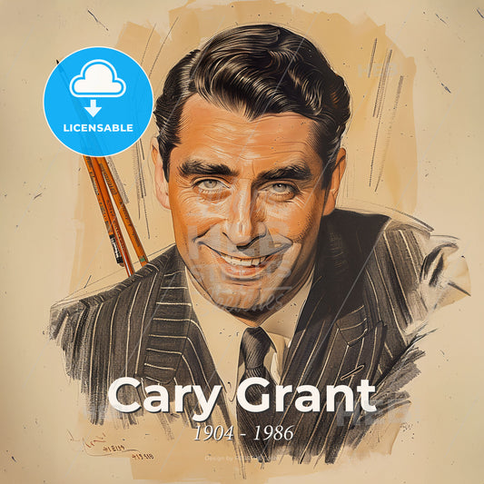 Cary Grant, 1904 - 1986, British-American actor - A Man Smiling With A Gun Print Template