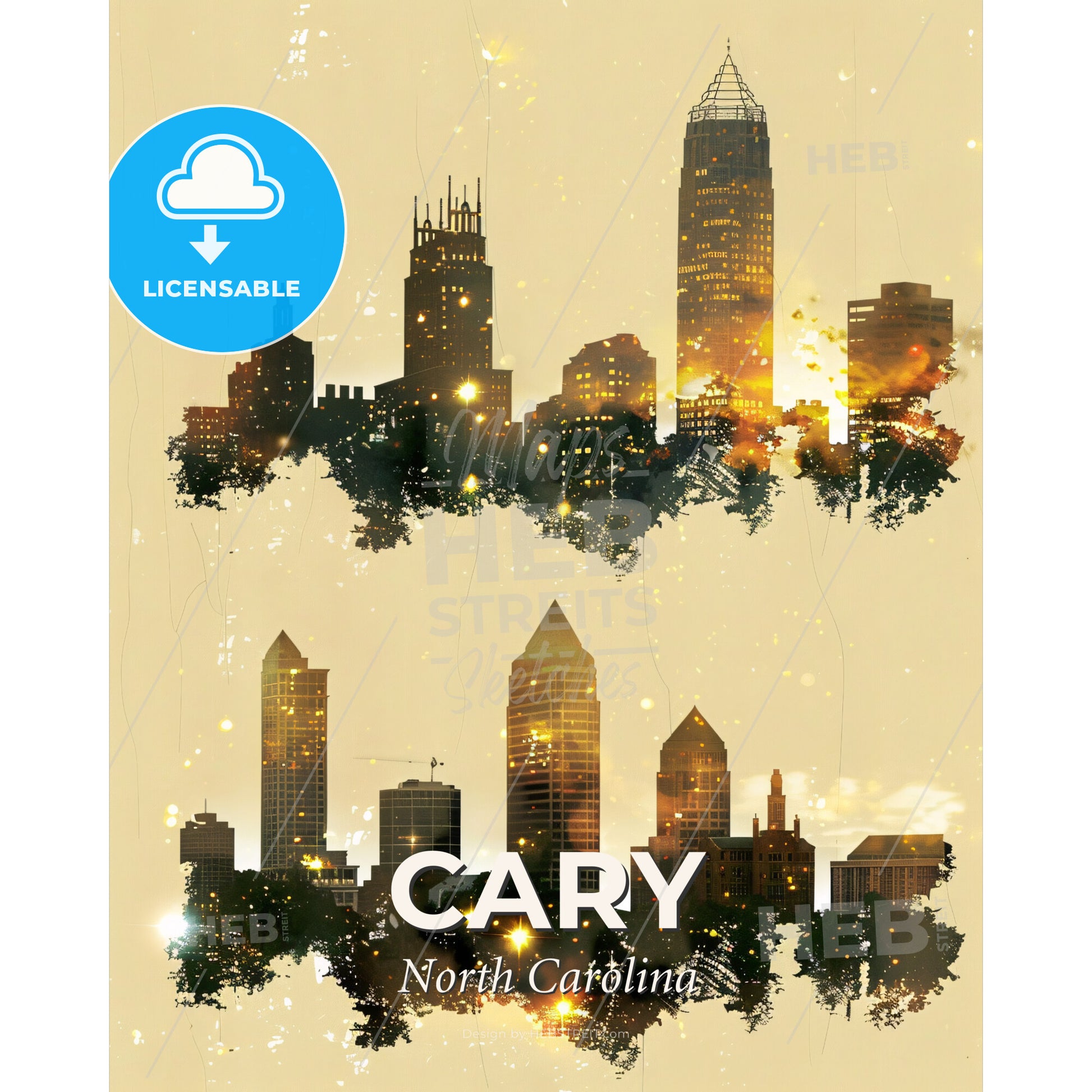 Cary: City Skyline Masterpiece, Beige Elegance - A city skyline with many tall buildings - Square format print template