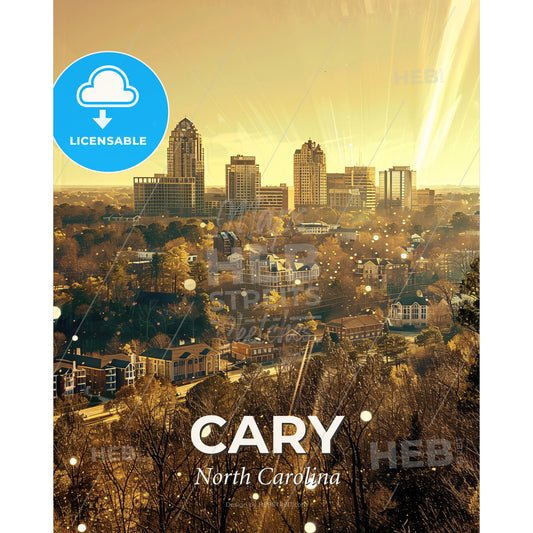 Cary, North Carolina: City Skyline Composite Art - A city with trees and buildings - Square format print template