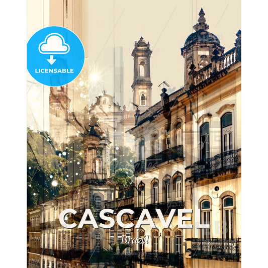 Cascavel: Double Exposure Skyline Art Symphony - A group of buildings with towers - Square format print template