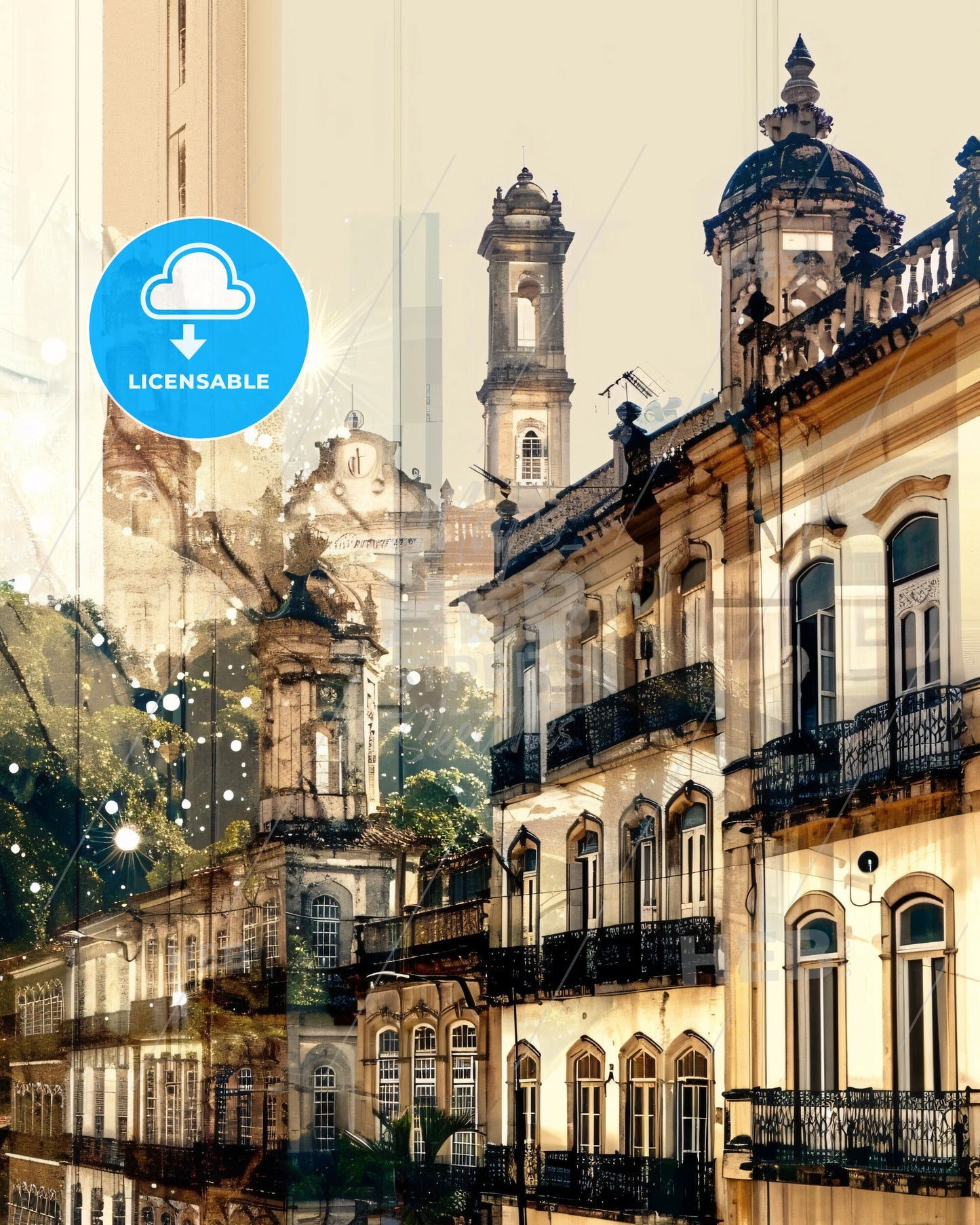 Cascavel: Double Exposure Skyline Art Symphony - A group of buildings with towers