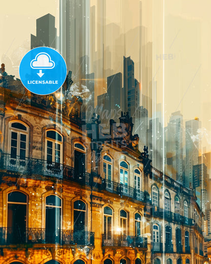 Cascavel: Iconic Skyline Art, Bright Beige Edition - A building with many windows and a city skyline