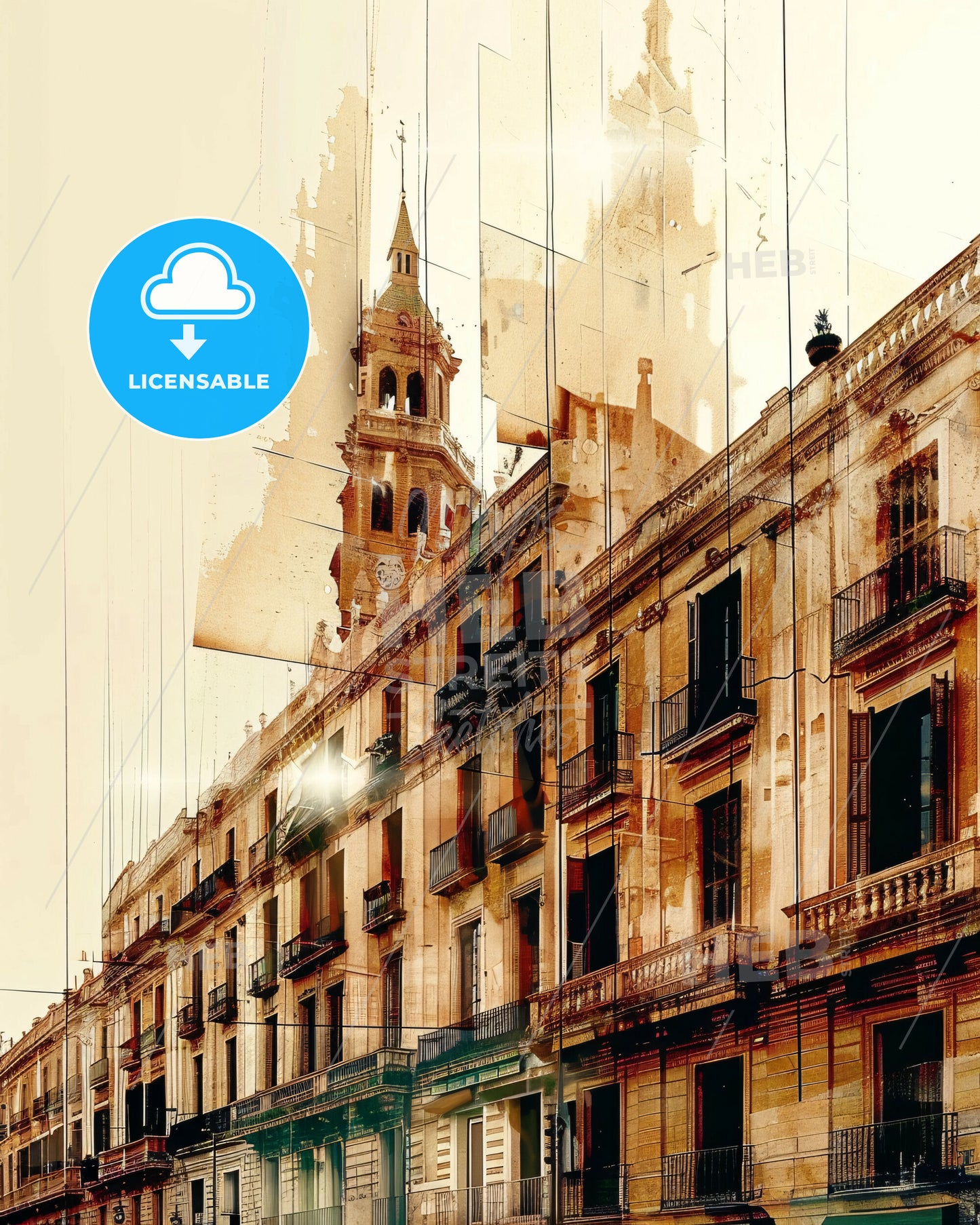 Castellon's Skyline in Double Exposure - A building with a tower