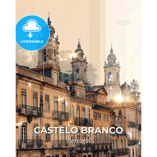 Castelo Branco: Art of Skyline and Architecture - A building with towers and windows - Square format print template