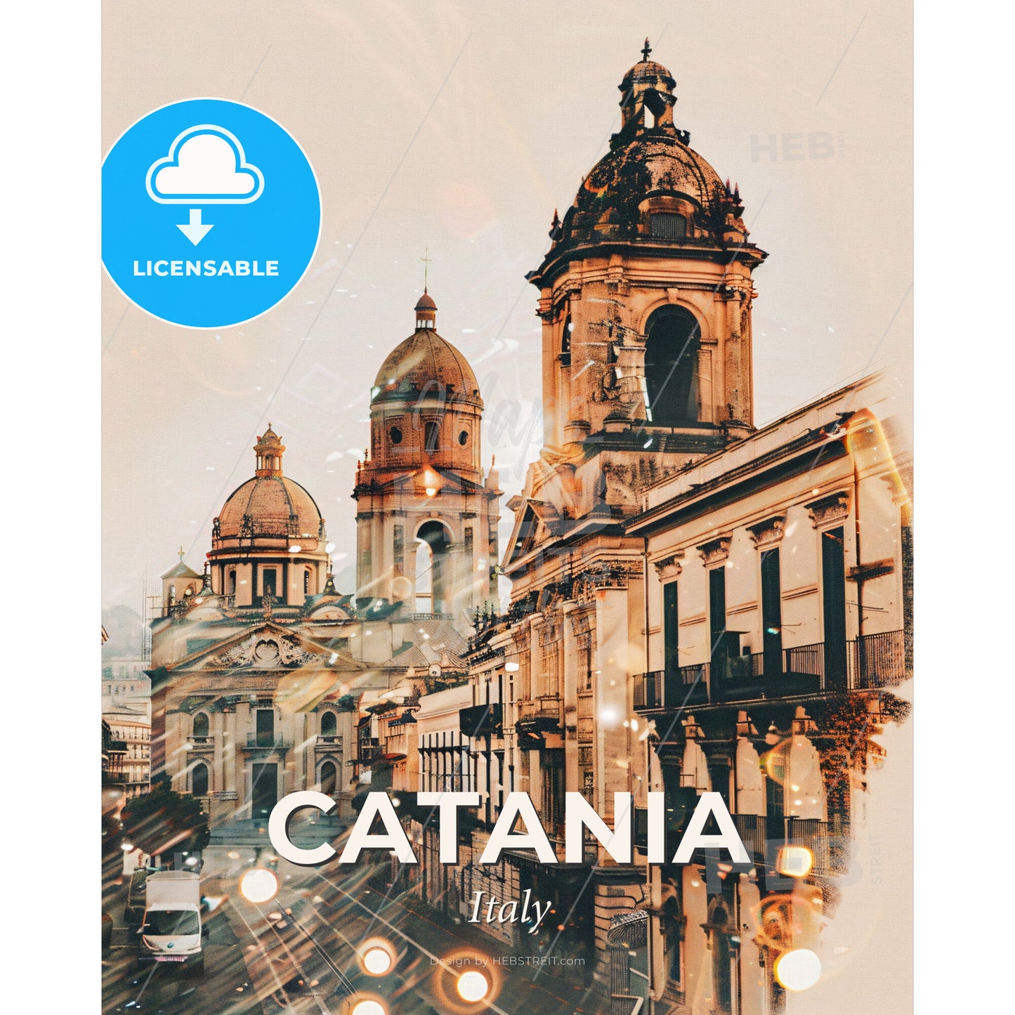 Catania Cityscape Art: Double Exposure Magic - A group of buildings with domes - Square format print template