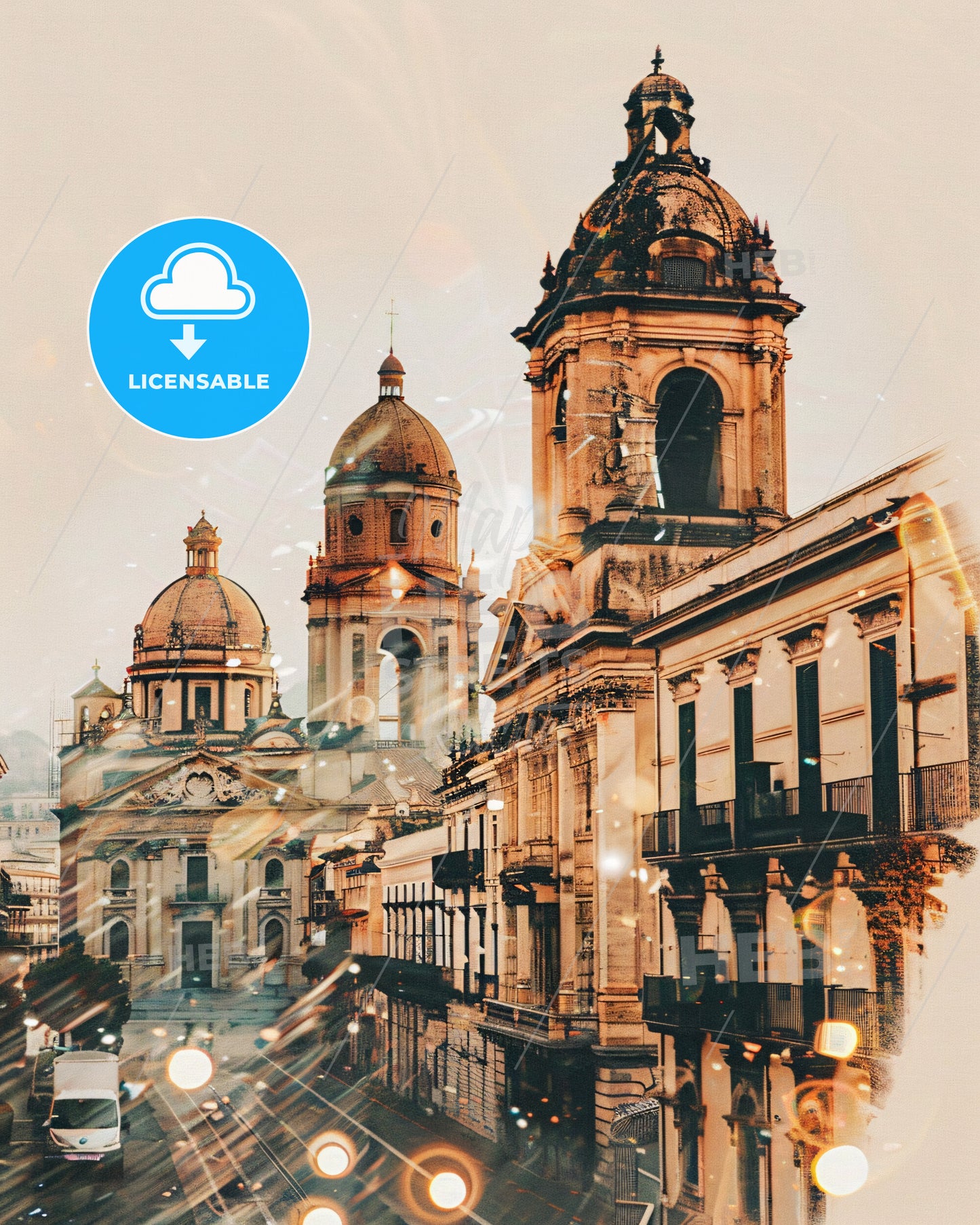 Catania Cityscape Art: Double Exposure Magic - A group of buildings with domes