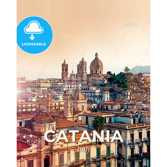 Catania: Moonlight over Architecture - A city with many buildings - Square format print template