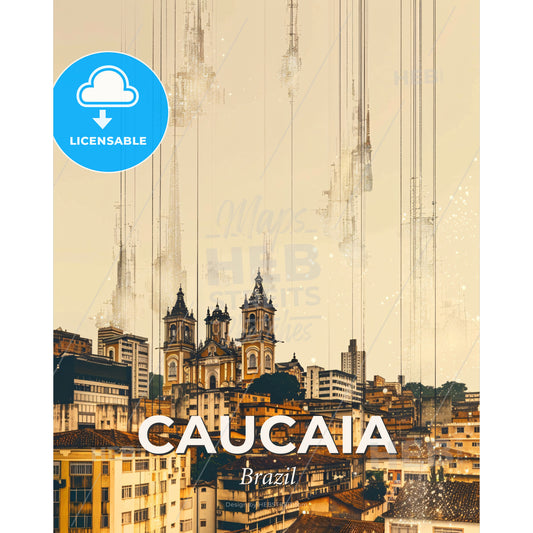 Caucaia Cityscape Art: Double Exposure Dreamscape - A city with many buildings and a church - Square format print template