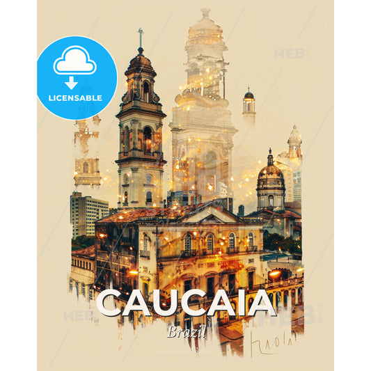 Caucaia's Skyline Architecture Composite Art Poster Print - A city with many towers - Square format print template