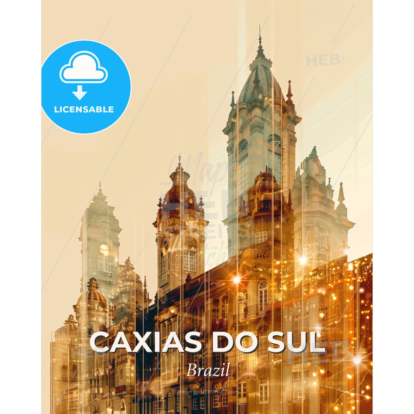 Caxias do Sul Sunset Sparkle Lightscape - A building with towers and lights - Square format print template