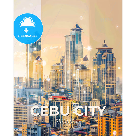 Cebu City Skyline Art: Philippine Architecture Beauty - A city skyline with many tall buildings - Square format print template