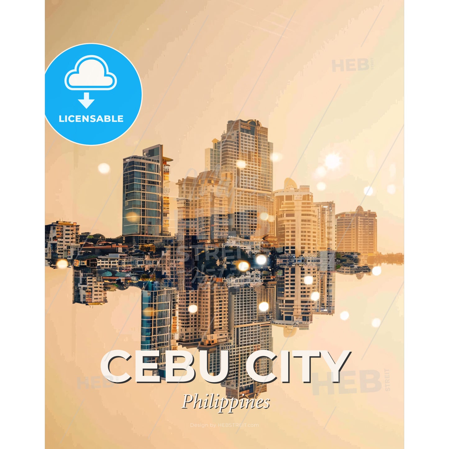 Cebu City Skyline Double Exposure Poster - A city skyline reflected in water - Square format print template