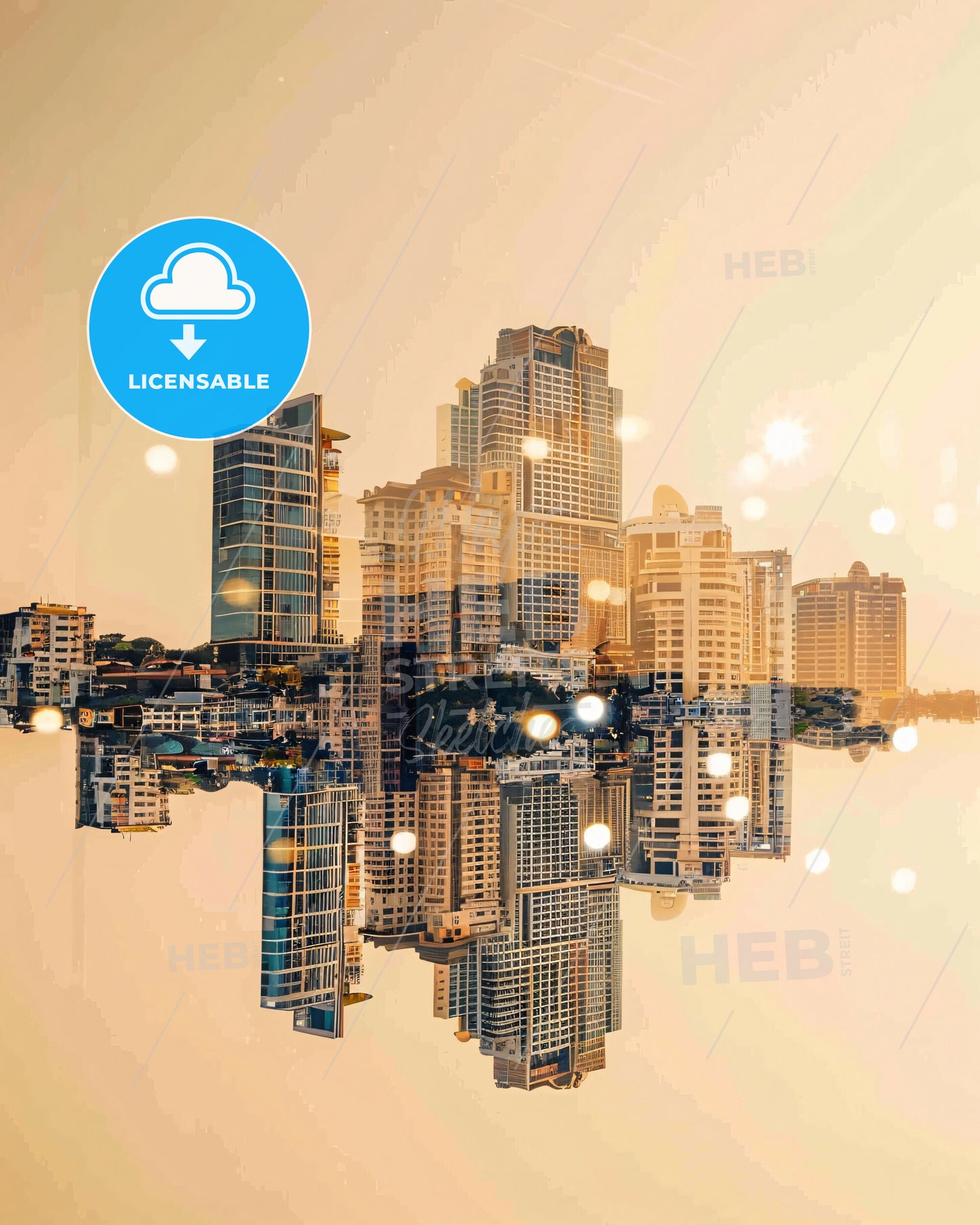 Cebu City Skyline Double Exposure Poster - A city skyline reflected in water