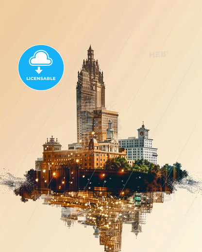 Cedar Rapids City Skyline Iconography Sparkle Poster - A city skyline with buildings and trees