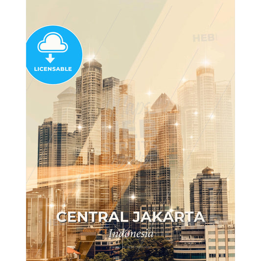 Jakarta Double Exposure Composite Art Skyline - A city skyline with many tall buildings - Square format print template