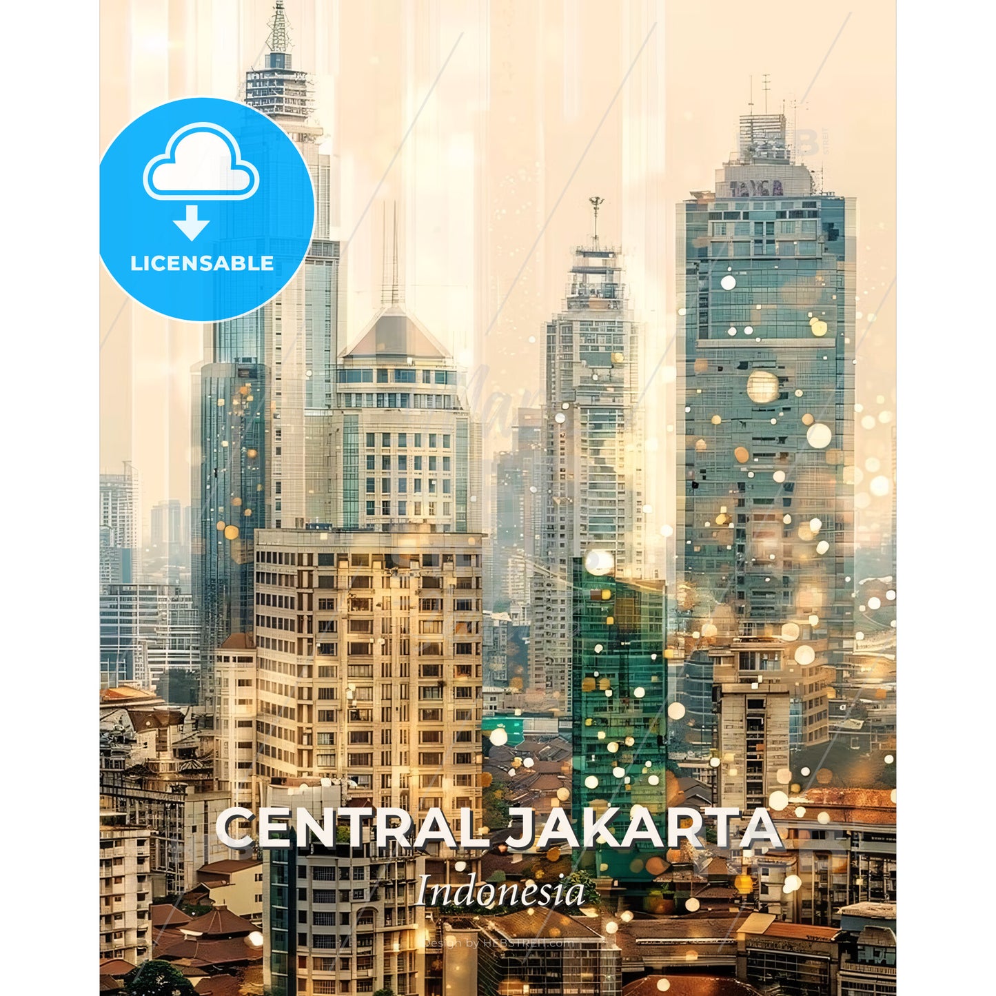 Central Jakarta Skyline Icon Poster - A city skyline with many tall buildings - Square format print template