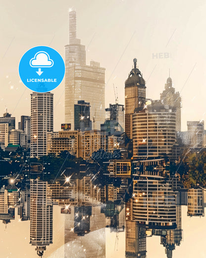 Central Jakarta Skyline: Double Exposure Composite - A city skyline with many tall buildings