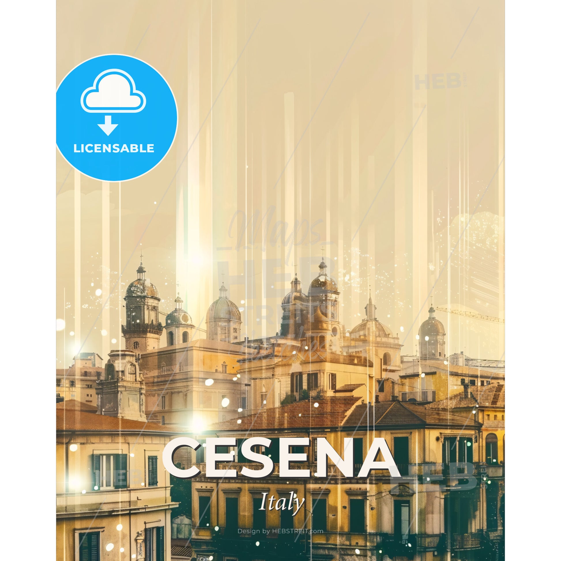 Cesena Italy Cityscape Double Exposure Poster - A building with many domes and a tower - Square format print template