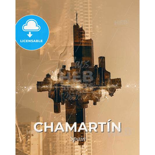 Chamartín: Double Exposure of Architecture and City - A city skyline with lights - Square format print template