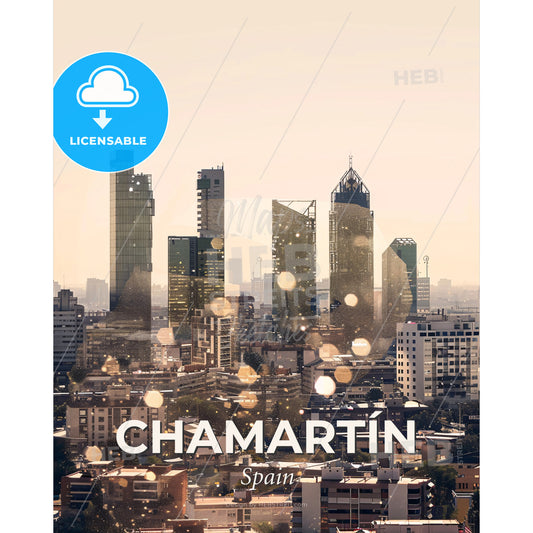 Chamartín Skyline Canvas Masterpiece - A city skyline with many tall buildings - Square format print template