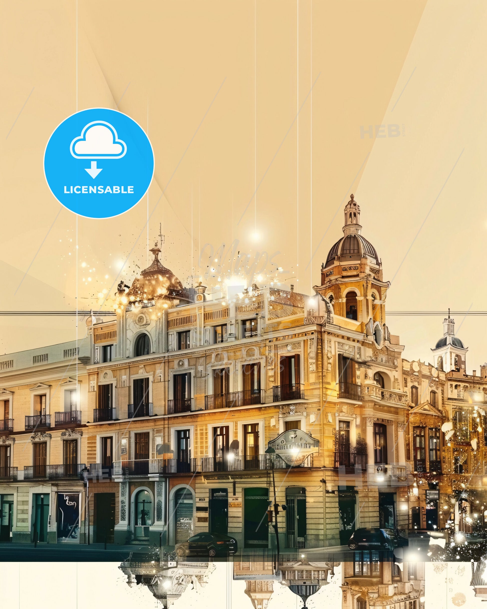 Chamberi Spain Skyline City Architecture Sparkling Art - A building with lights and cars on the street