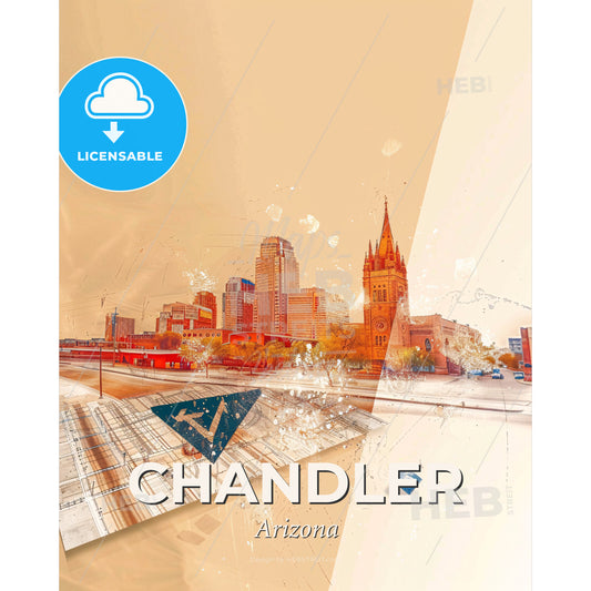 Chandler Skyline Double Exposure Poster Art - A cityscape with a road and a map - Square format print template