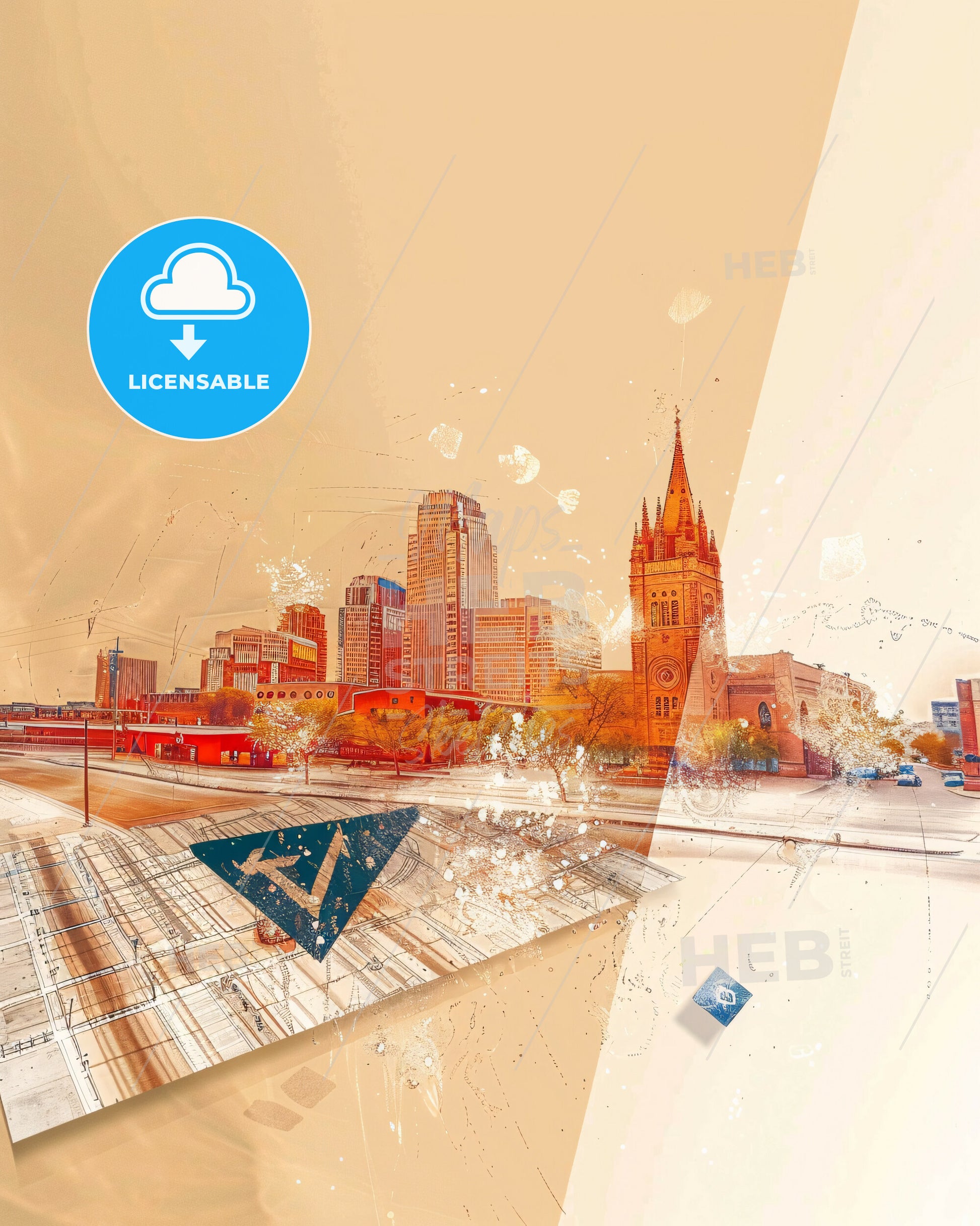 Chandler Skyline Double Exposure Poster Art - A cityscape with a road and a map