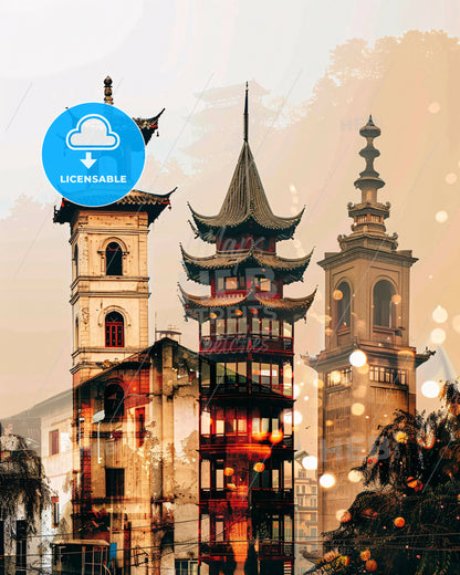 Changde City Skyline Architectural Art Print - A group of buildings with a tower