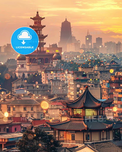 Changde Skyline Composite Double Exposure Art - A city with a tall tower