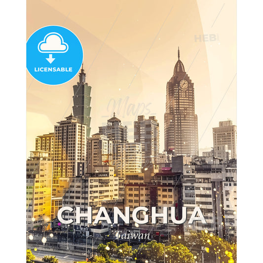 Changhua Skyline Double Exposure Art - A city skyline with many tall buildings - Square format print template