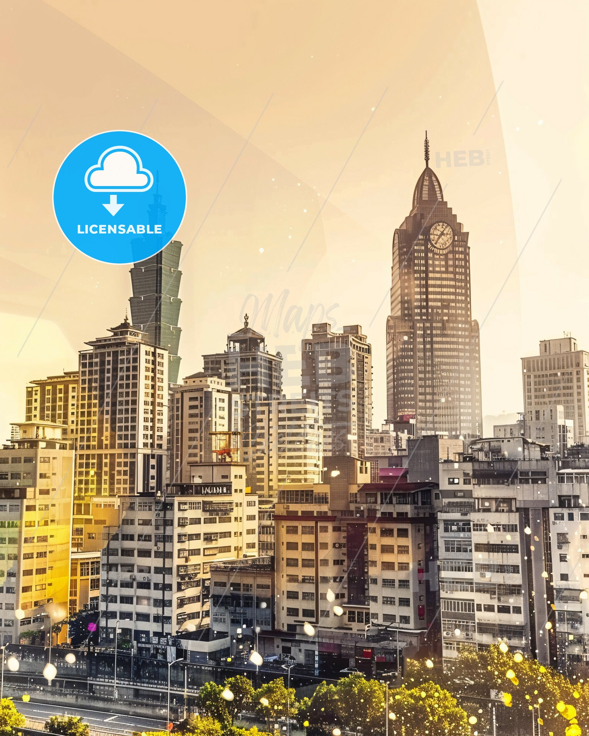 Changhua Skyline Double Exposure Art - A city skyline with many tall buildings