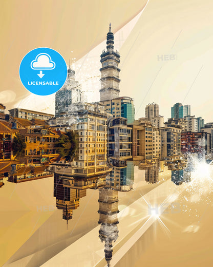 Changsha Cityscape Skyline Local Landmark Poster - A city with many buildings and a tower reflected in water