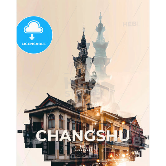 Changshu Skyline Double Exposure Poster Art - A double exposure of a building - Square format print template