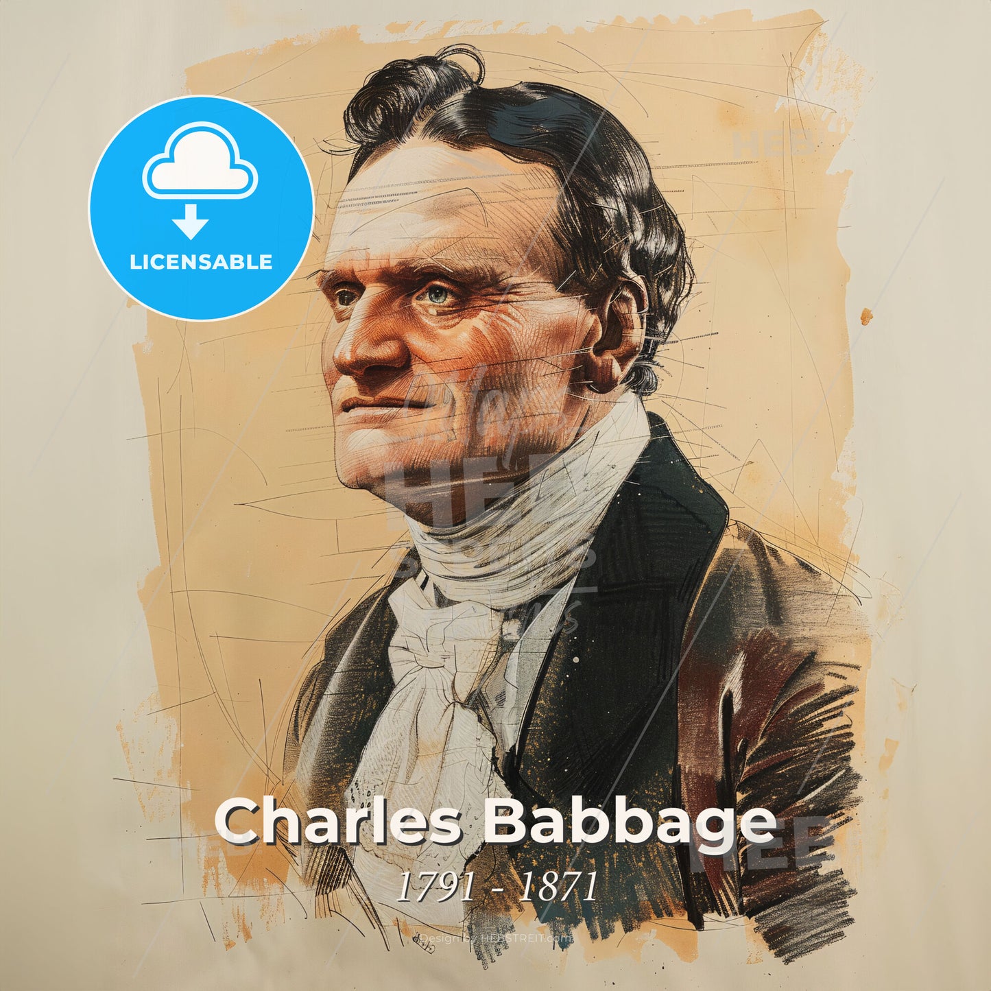 Charles Babbage, 1791 - 1871, British mathematician and inventor - A Man With A White Scarf Print Template