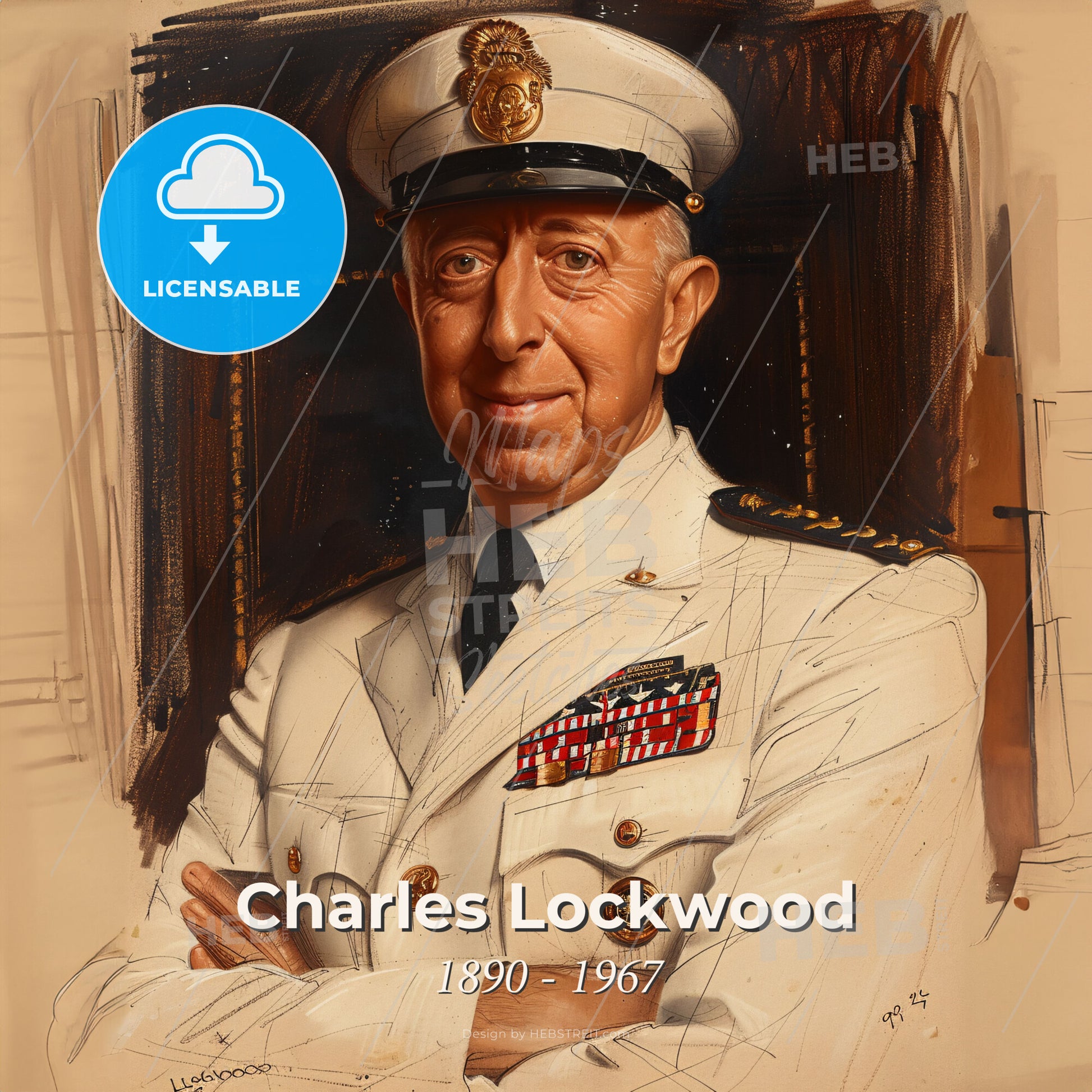 Charles Lockwood, 1890 - 1967, American Vice Admiral - A Man In A Military Uniform Print Template